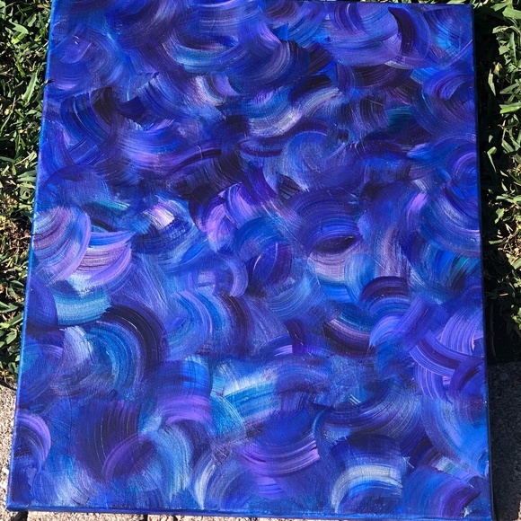 HANDCRAFTED BLUE, PURPLE, SILVER ABSTRACT WAVY ART - Picture 2 of 11